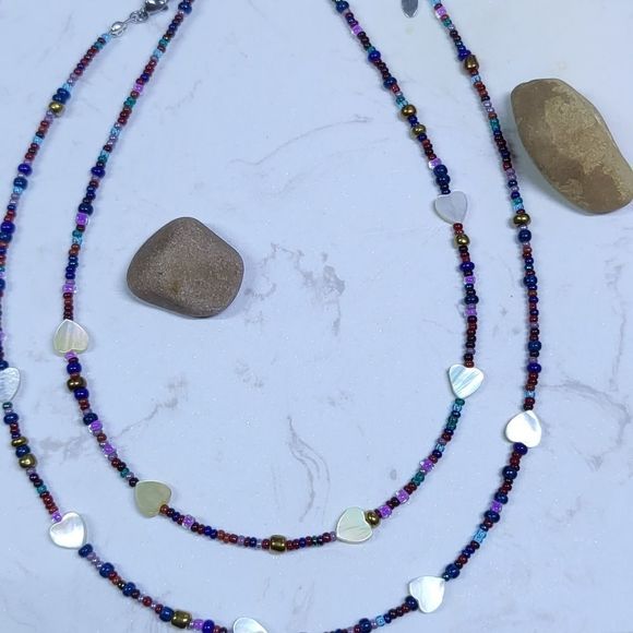 Handmadeāchoker dark purpleĀ and Mother of pearl hearts - Picture 3 of 7